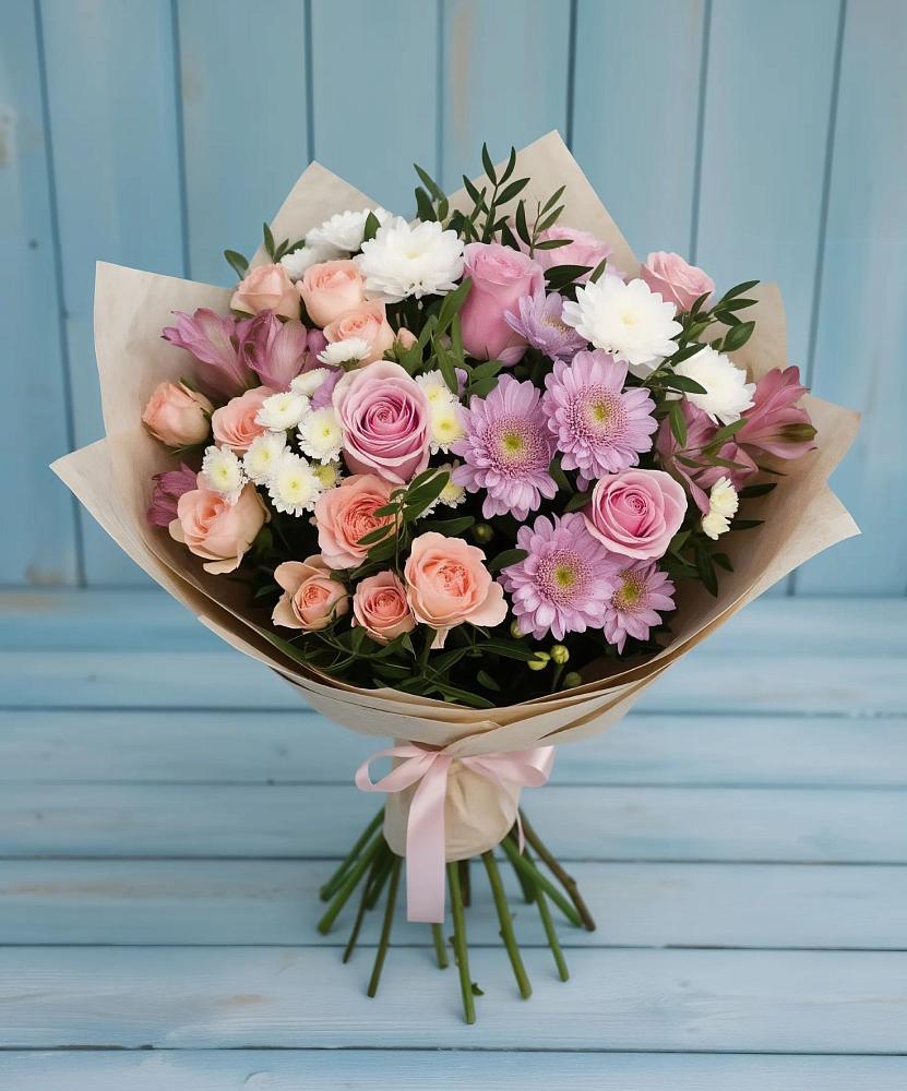 Букет цветов из: Хризантемы, Розы и Альстромерии в Чечулино