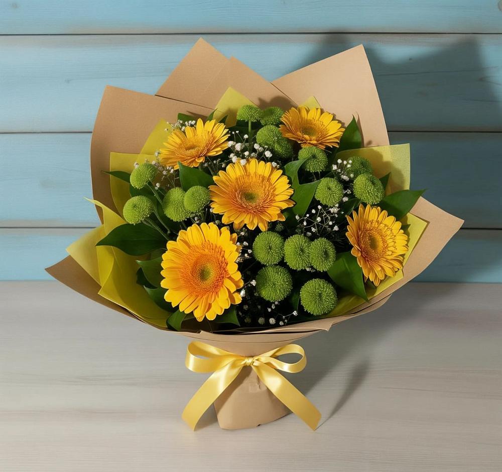Букет цветов из: Герберы и Хризантемы в Чечулино