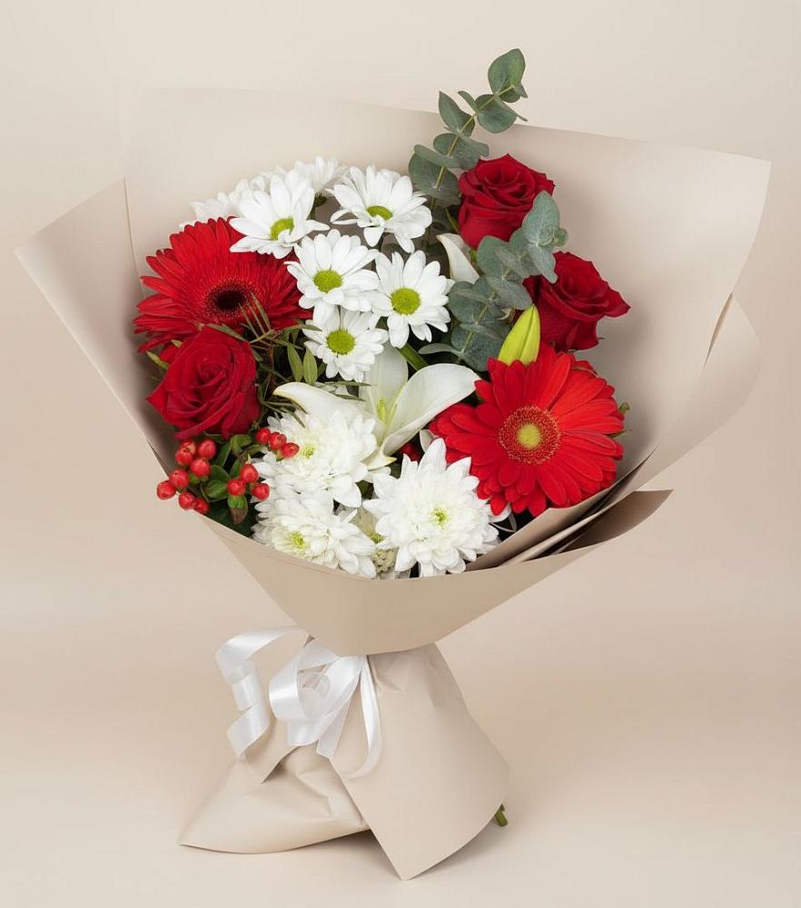Букет цветов из: Розы, Хризантемы, Герберы и Лилии в Чечулино
