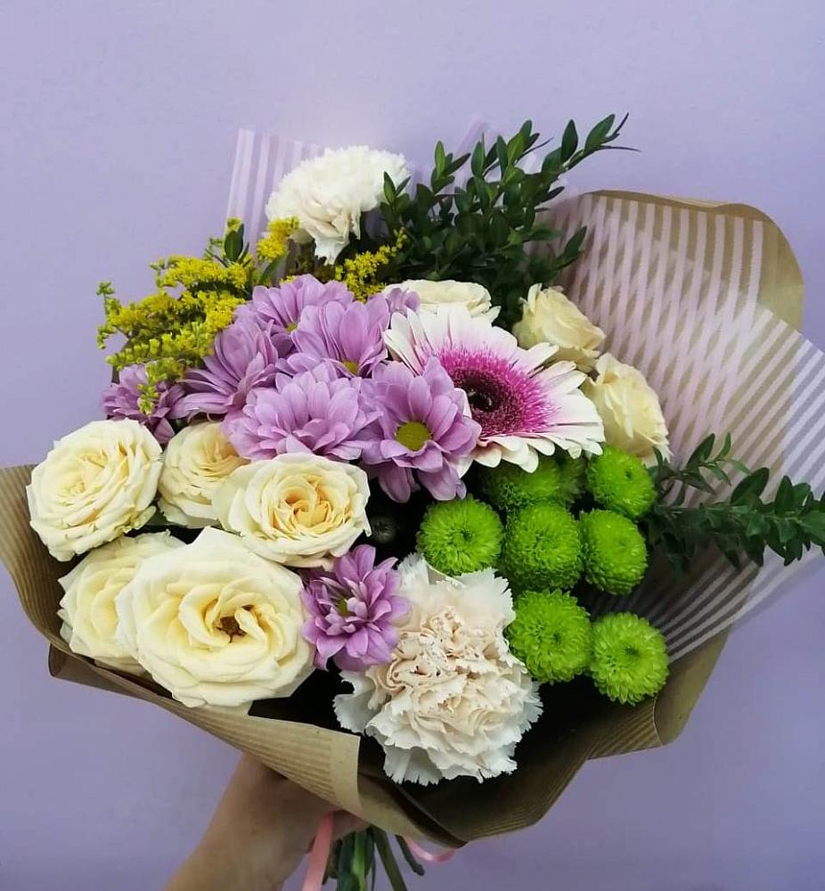 Букет цветов из: Хризантемы, Розы, Гвоздики и Герберы в Чечулино