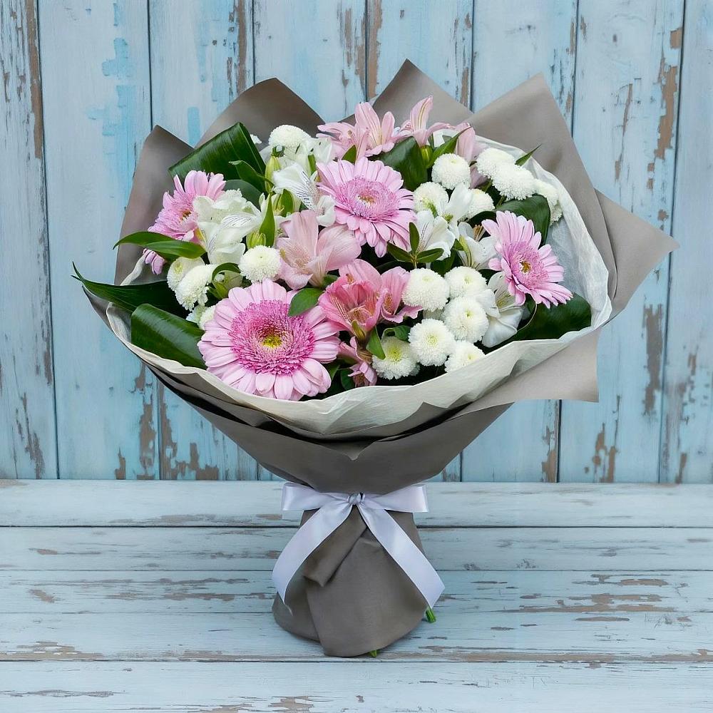 Букет цветов из: Герберы, Альстромерии и Хризантемы в Чечулино