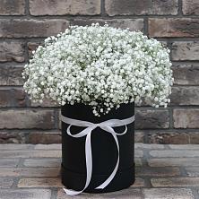 Цветочная композиция из Гипсофила в шляпной коробке в Чечулино
