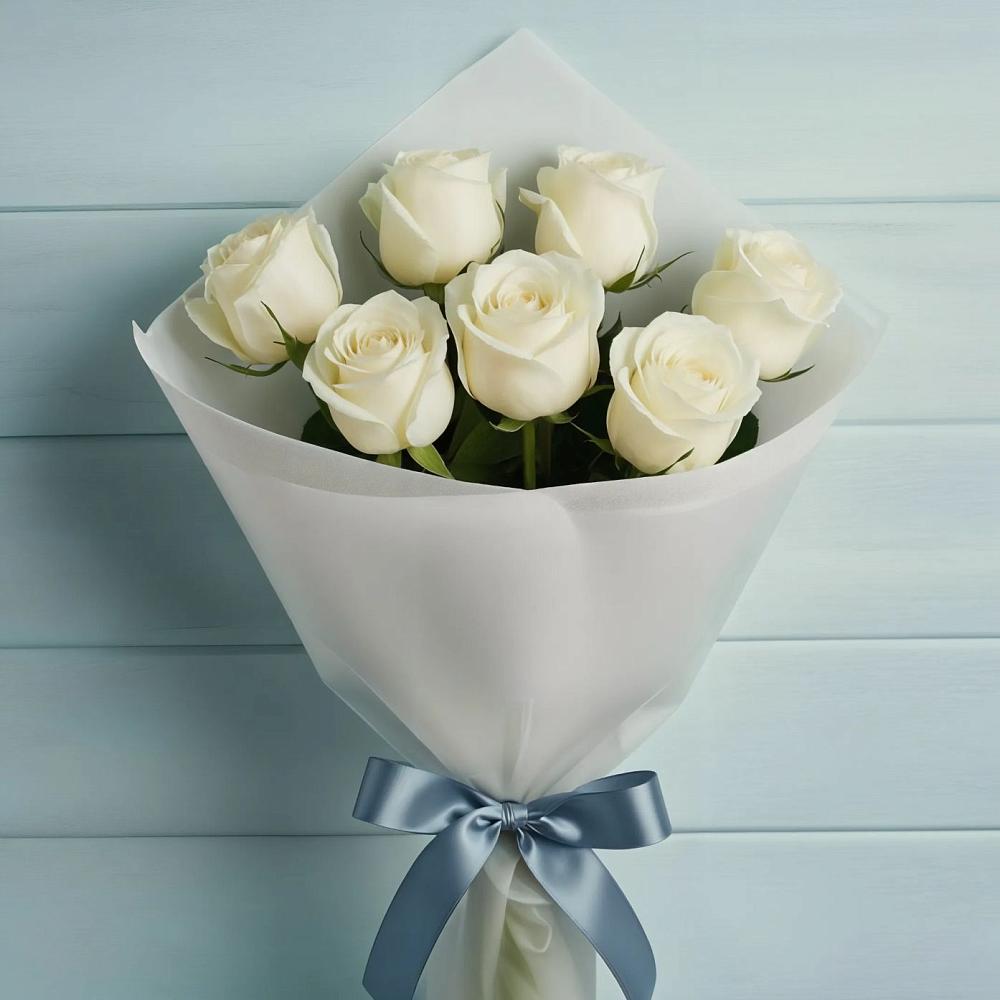 Букет 7 Белых роз Эдлесс Лав в Чечулино