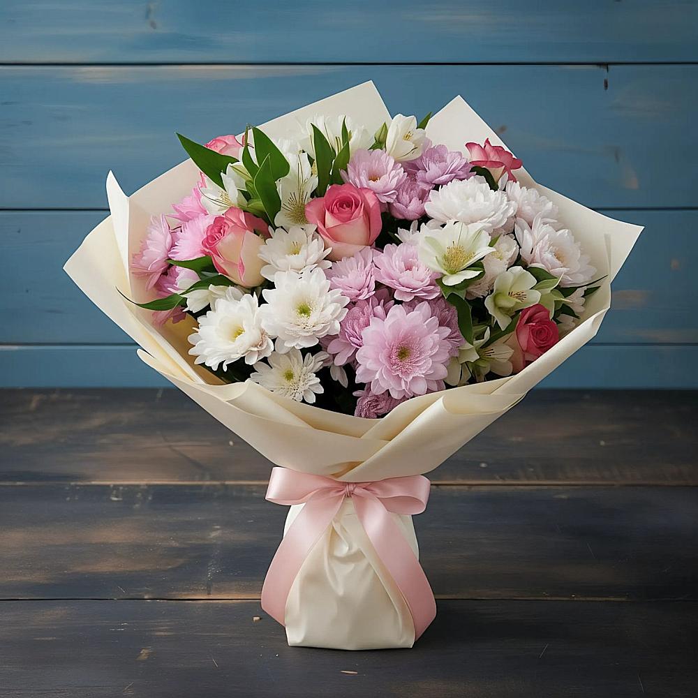 Букет цветов из: Хризантемы, Альстромерии и Розы в Чечулино